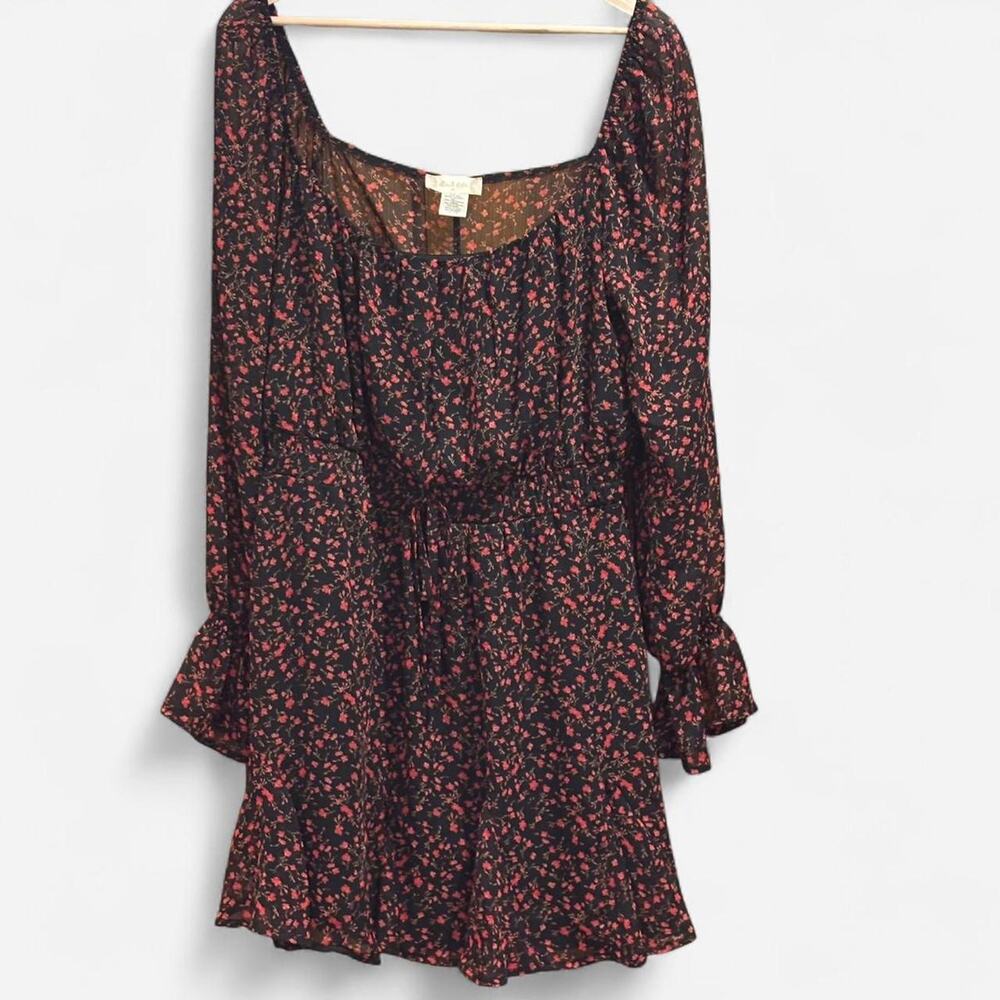 Altar'd State Boho Floral Dress - Long Sleeve Ruffle Cuff-Black & Pink - NWT XL